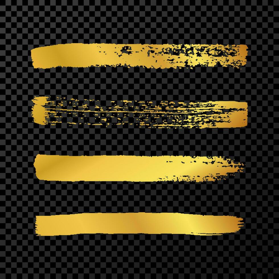 oro grunge cepillo trazos conjunto de cuatro pintado tinta rayas. tinta Mancha aislado en oscuro vector