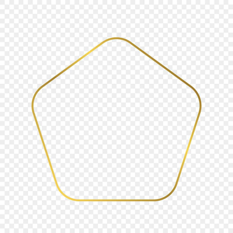 Gold glowing rounded pentagon shape frame isolated on background. Shiny frame with glowing effects. Vector illustration.