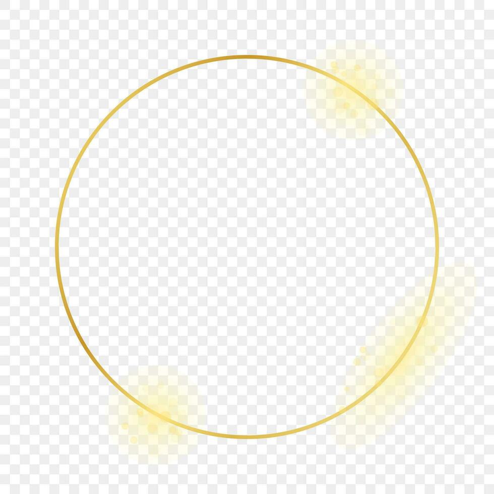 Gold glowing circle frame isolated on background. Shiny frame with glowing effects. Vector illustration.