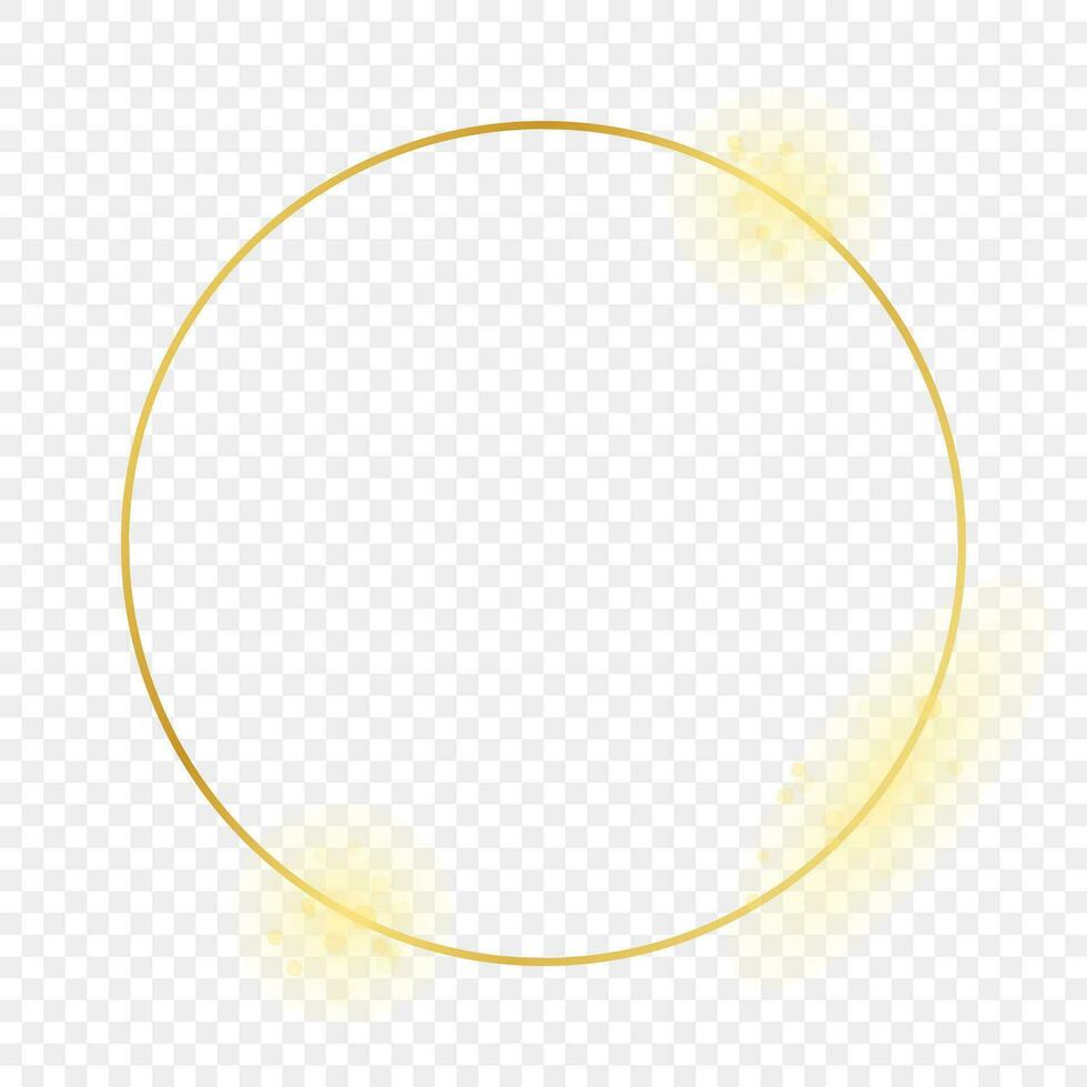 Gold glowing circle frame isolated on background. Shiny frame with glowing effects. Vector illustration.