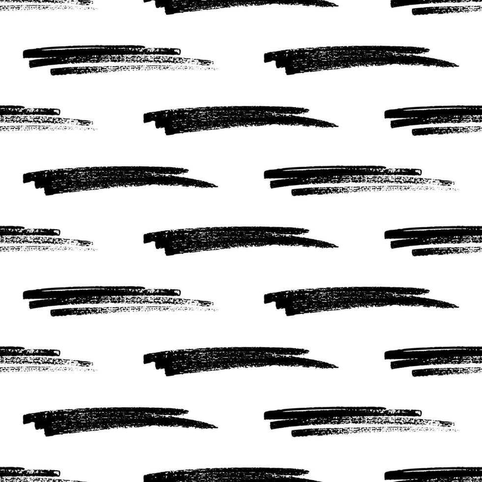 Seamless pattern with black pencil brushstrokes in abstract shapes on white background. Vector illustration