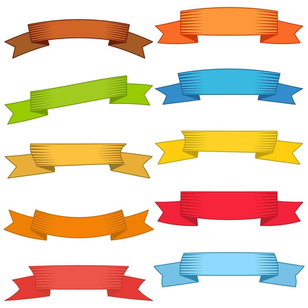 Set of ten multicolor ribbons and banners for web design. Great design element isolated on white background. Vector illustration.