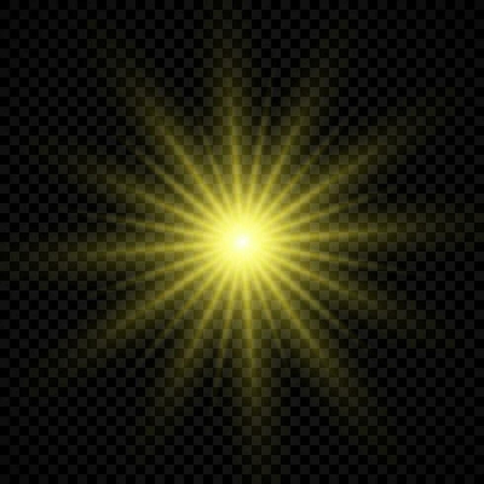 Light effect of lens flares. Yellow glowing lights starburst effects with sparkles vector