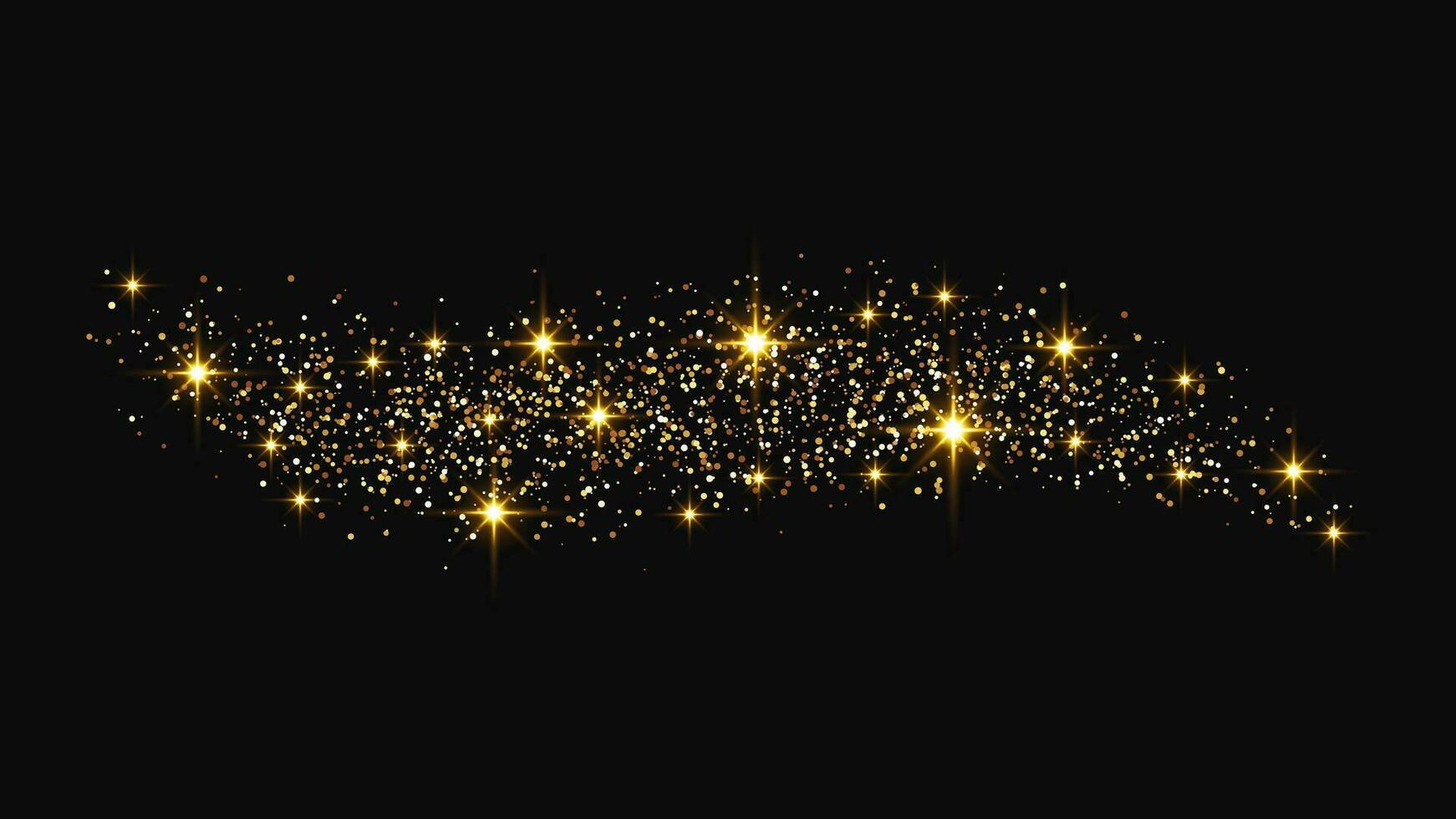 oro reluciente papel picado ola y polvo de estrellas dorado mágico destellos en oscuro antecedentes. vector ilustración