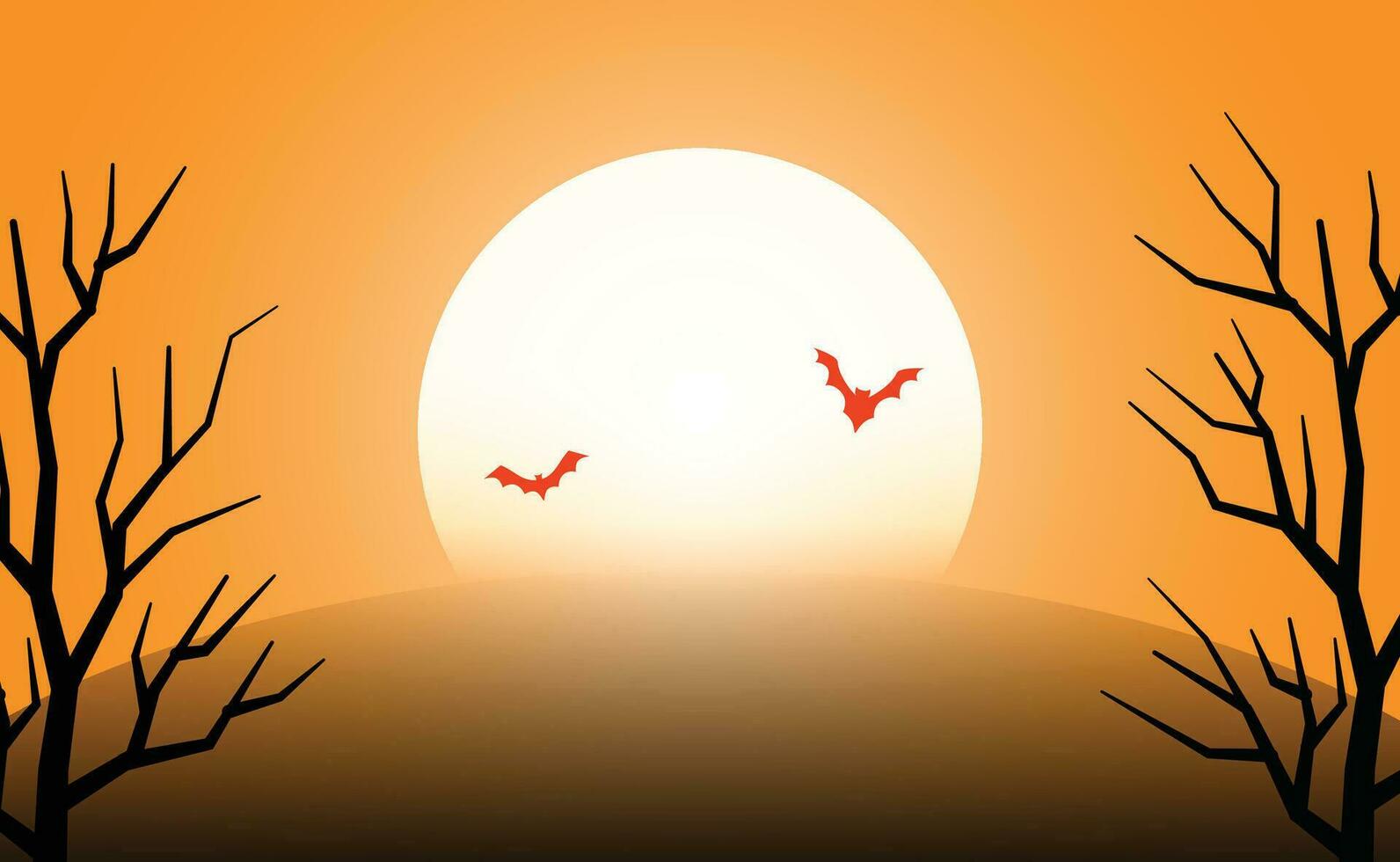 Halloween pumpkins with Moon on orange night background. Illustration can be used for children's holiday design, cards, invitations, banners. Holiday card with Jack O' Lanterns, bats and black spider. vector
