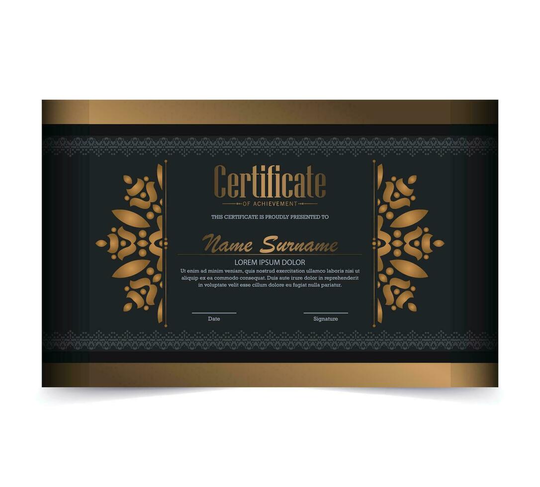 Luxury black and gold certificate with gold frame color vector