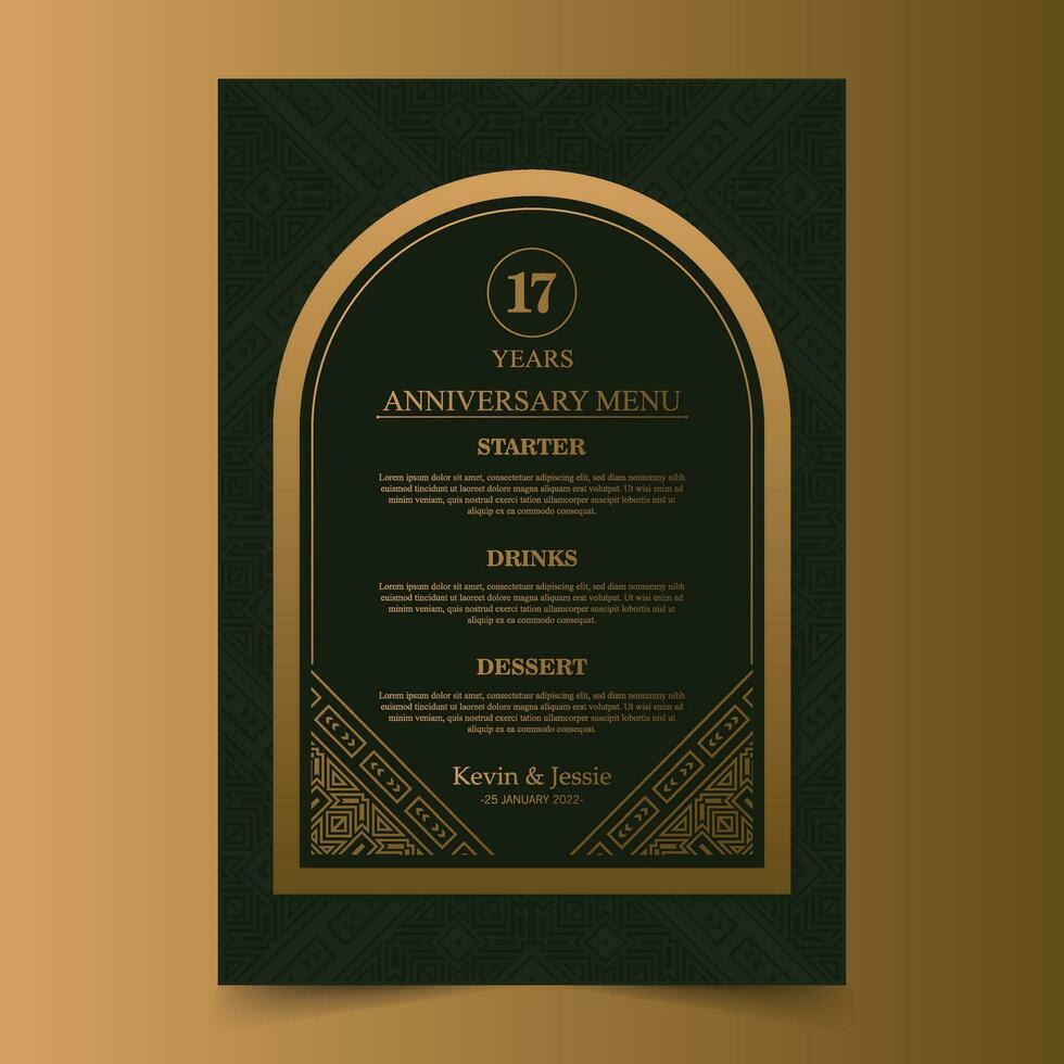 17th anniversary menu design template vector