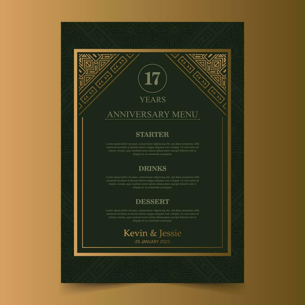 17th anniversary menu design template vector