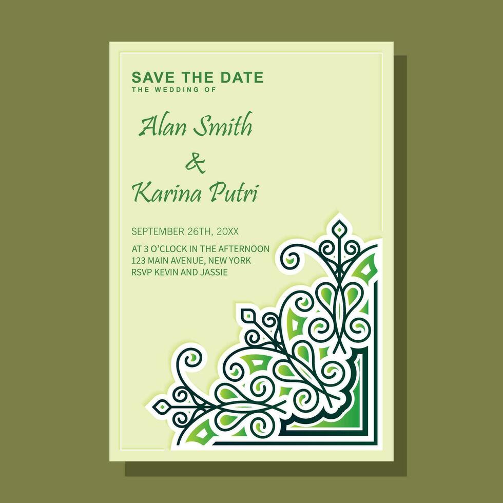 wedding invitation card with floral pattern vector