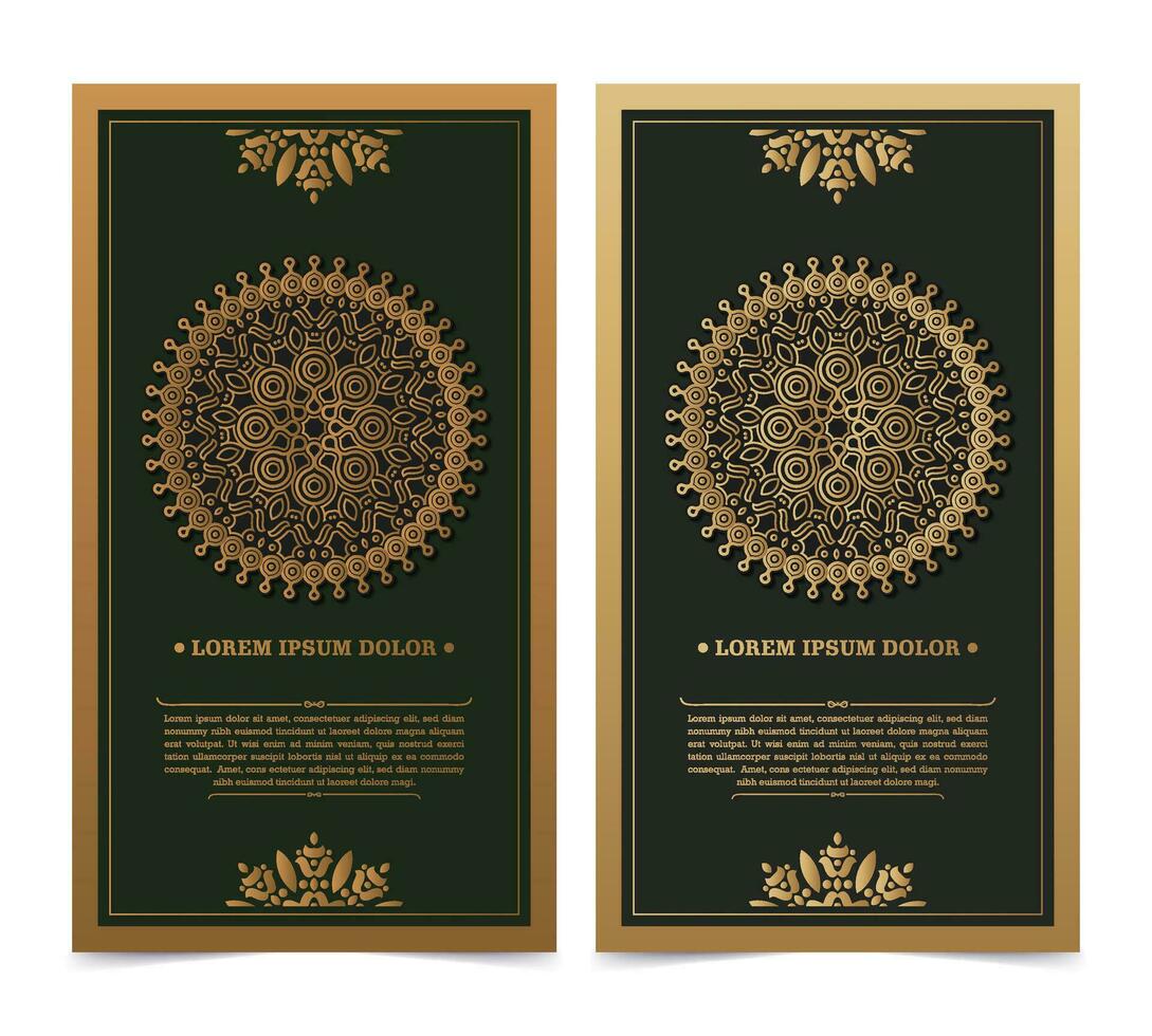 Tarjeta decorativa mandala de lujo en color dorado. vector