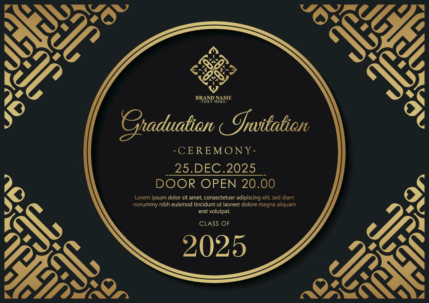 Elegant graduation invitation template with ornament vector