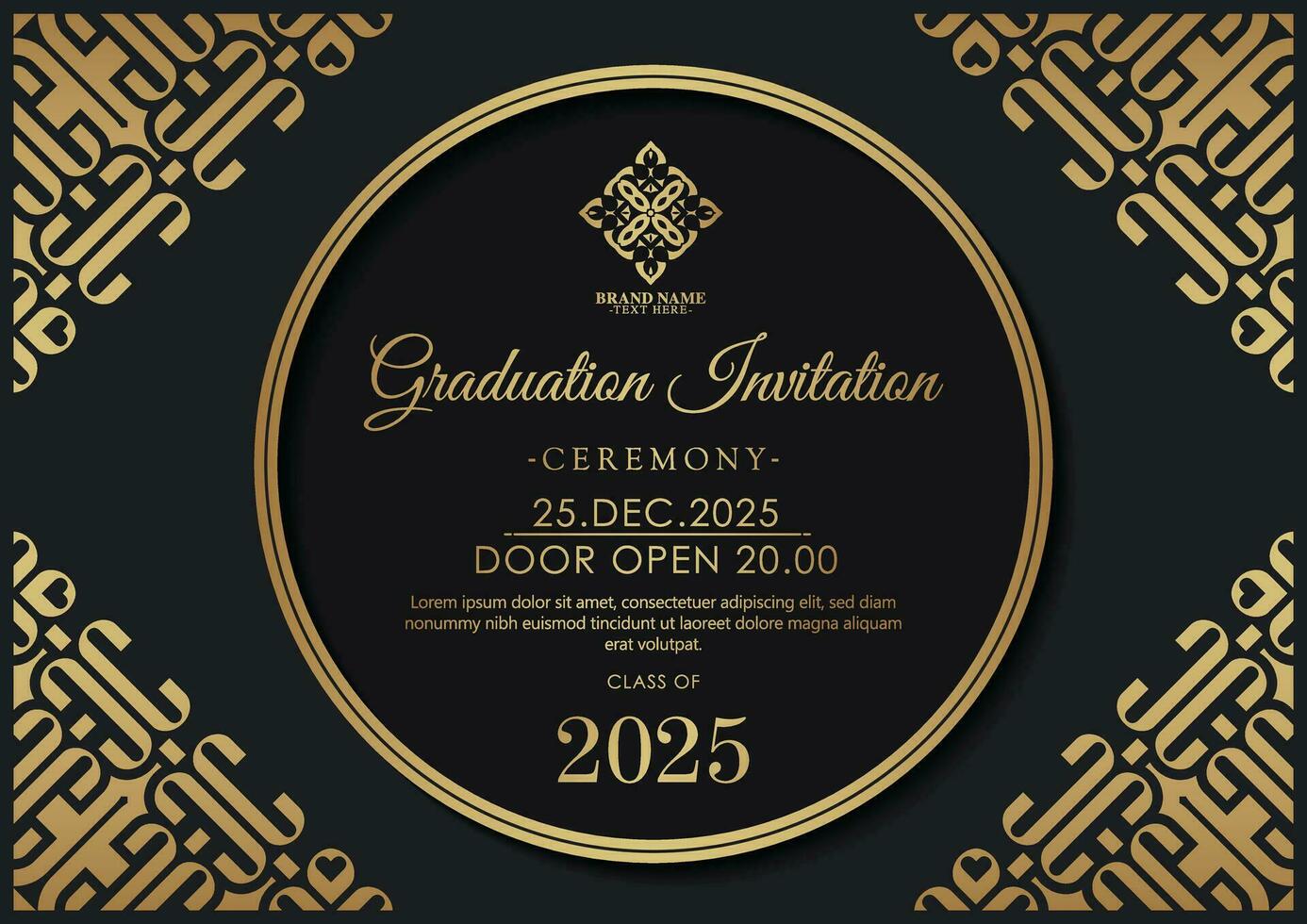 Elegant graduation invitation template with ornament vector