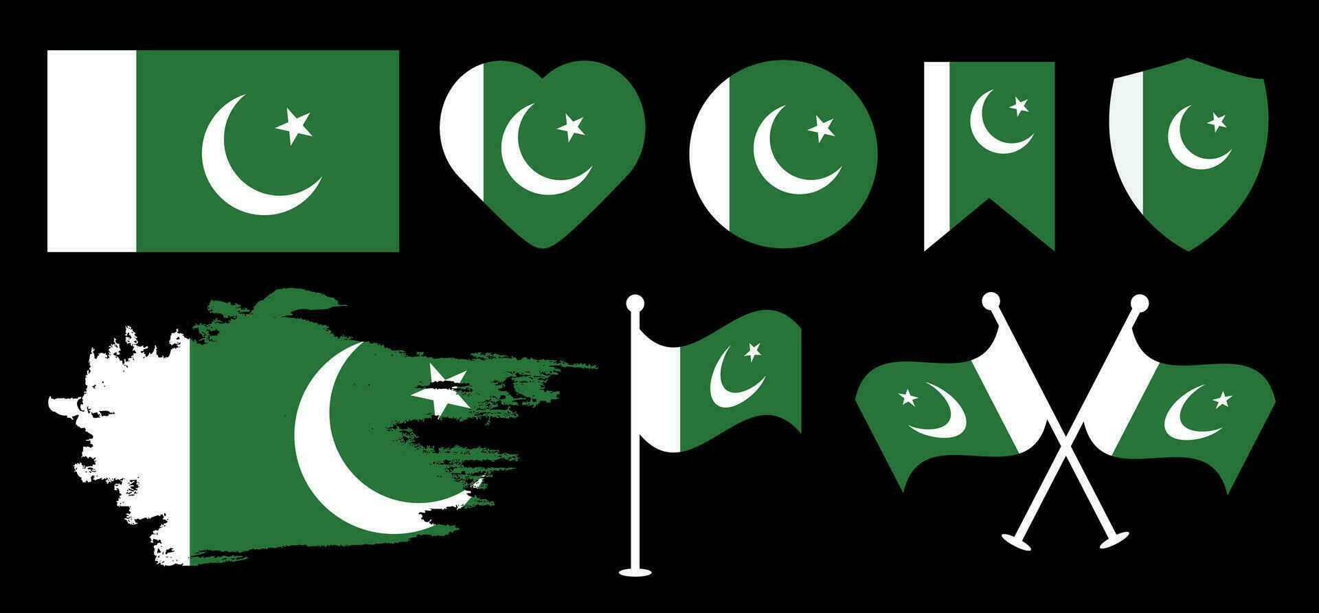 Pakistan flag vector design set. Pakistan flag design with love icon.