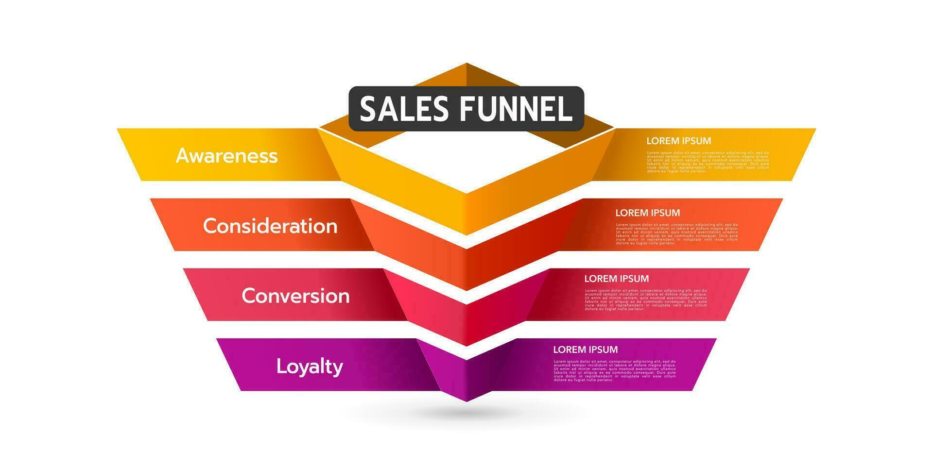 Sales and Marketing Funnel Strategies. Infographic presents business with 4 steps. Vector illustration.