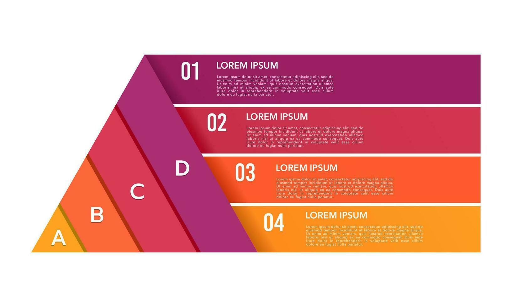 Pyramid infographic template vector with 4 lists and 4 options. Business presentation. Vector illustration.