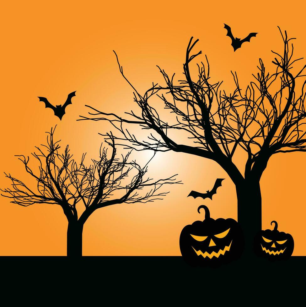 A Halloween background with jack-o-lanterns, bats, and crows. vector