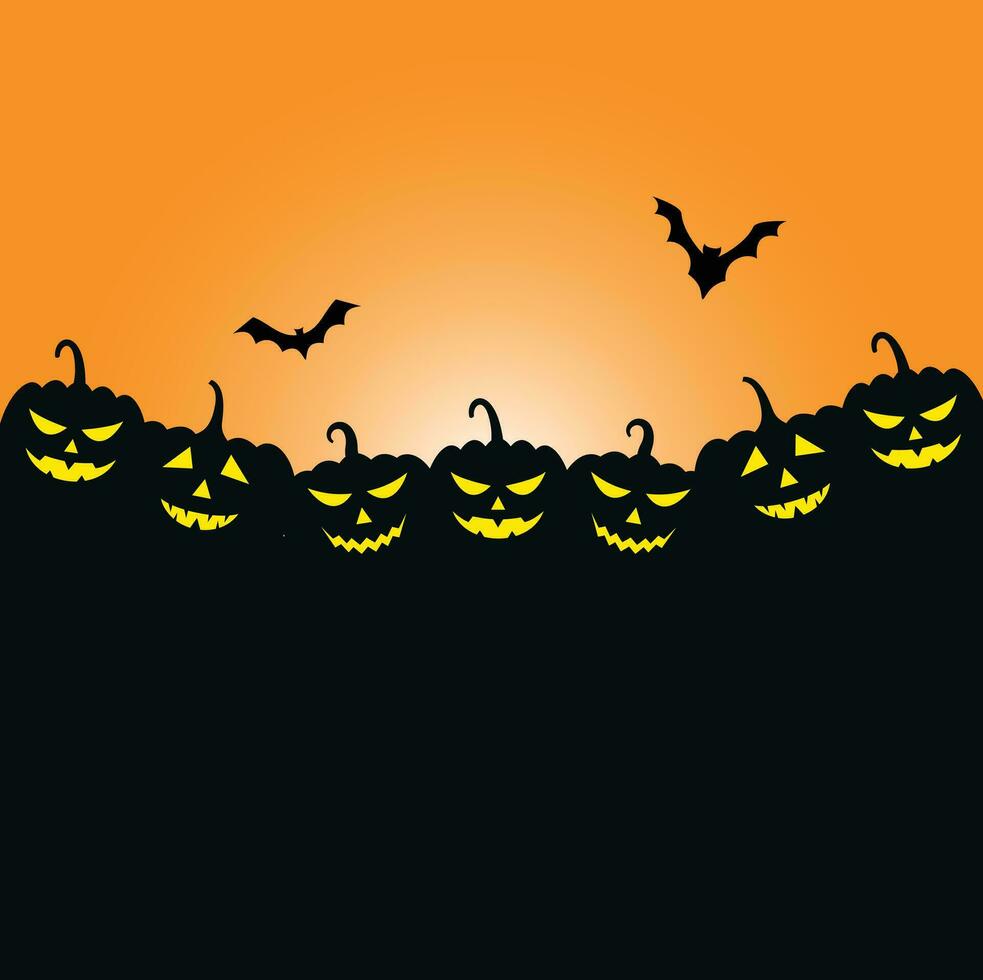 A Halloween background with jack-o-lanterns, bats, and crows. vector