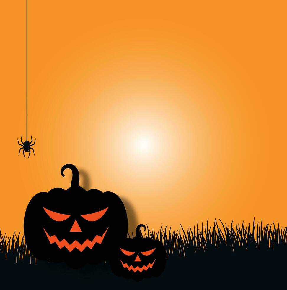 A Halloween background with jack-o-lanterns, bats, and crows. vector