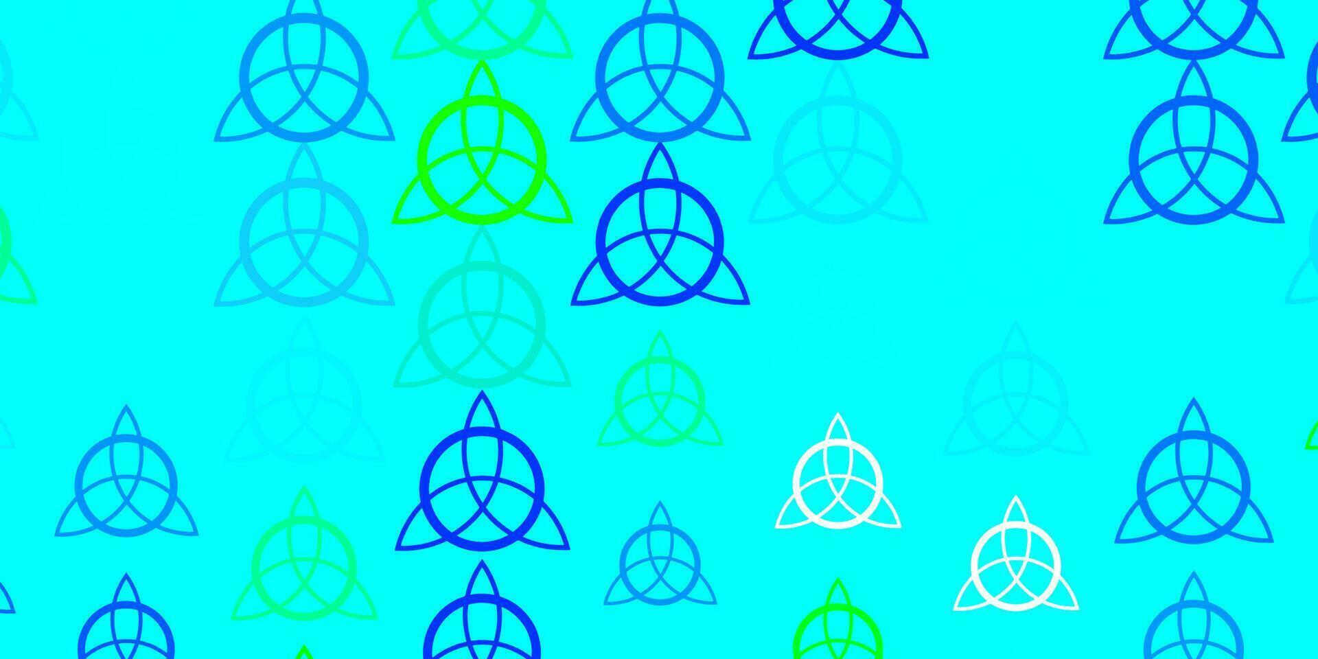 Light Blue, Green vector background with occult symbols.