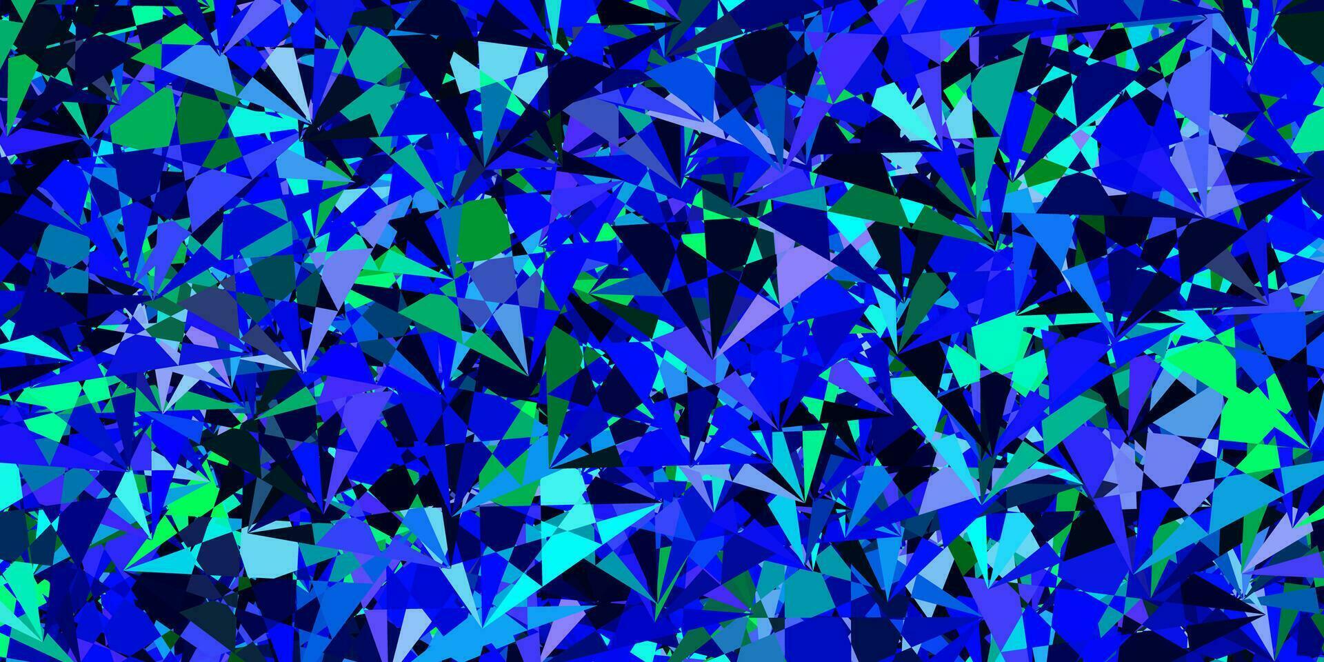 Telón de fondo de vector azul oscuro, verde con triángulos, líneas.