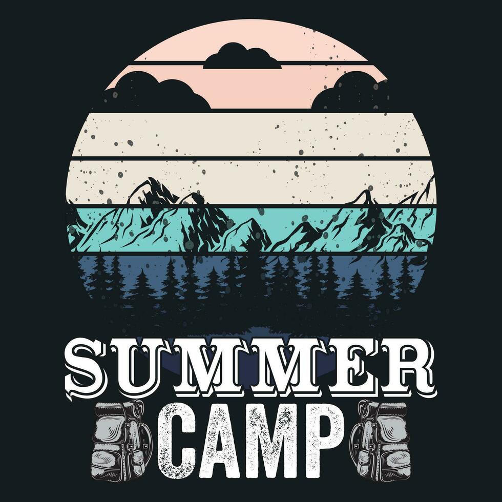 verano acampar vacaciones camiseta diseño vector