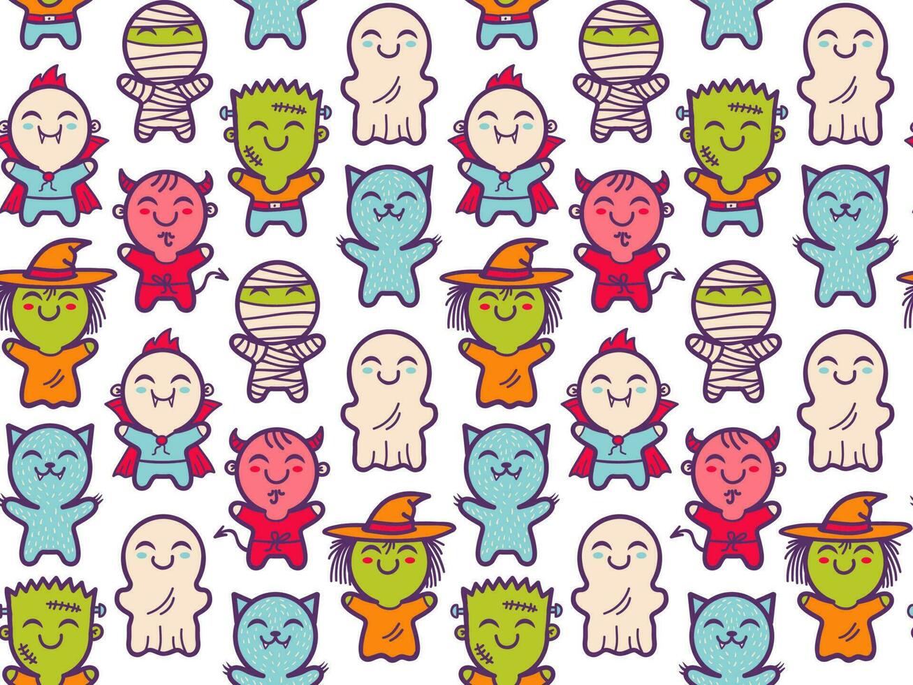 pattern with children in costumes for Halloween vector