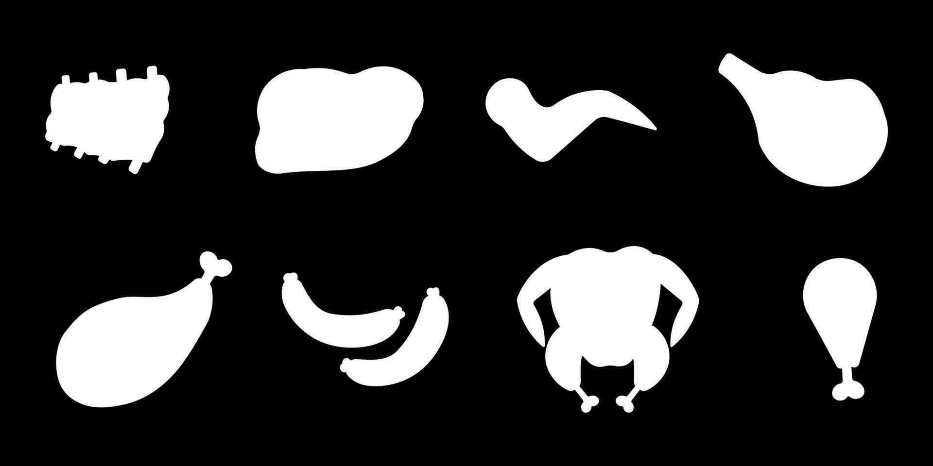 meat bbq grill black white set collection vector