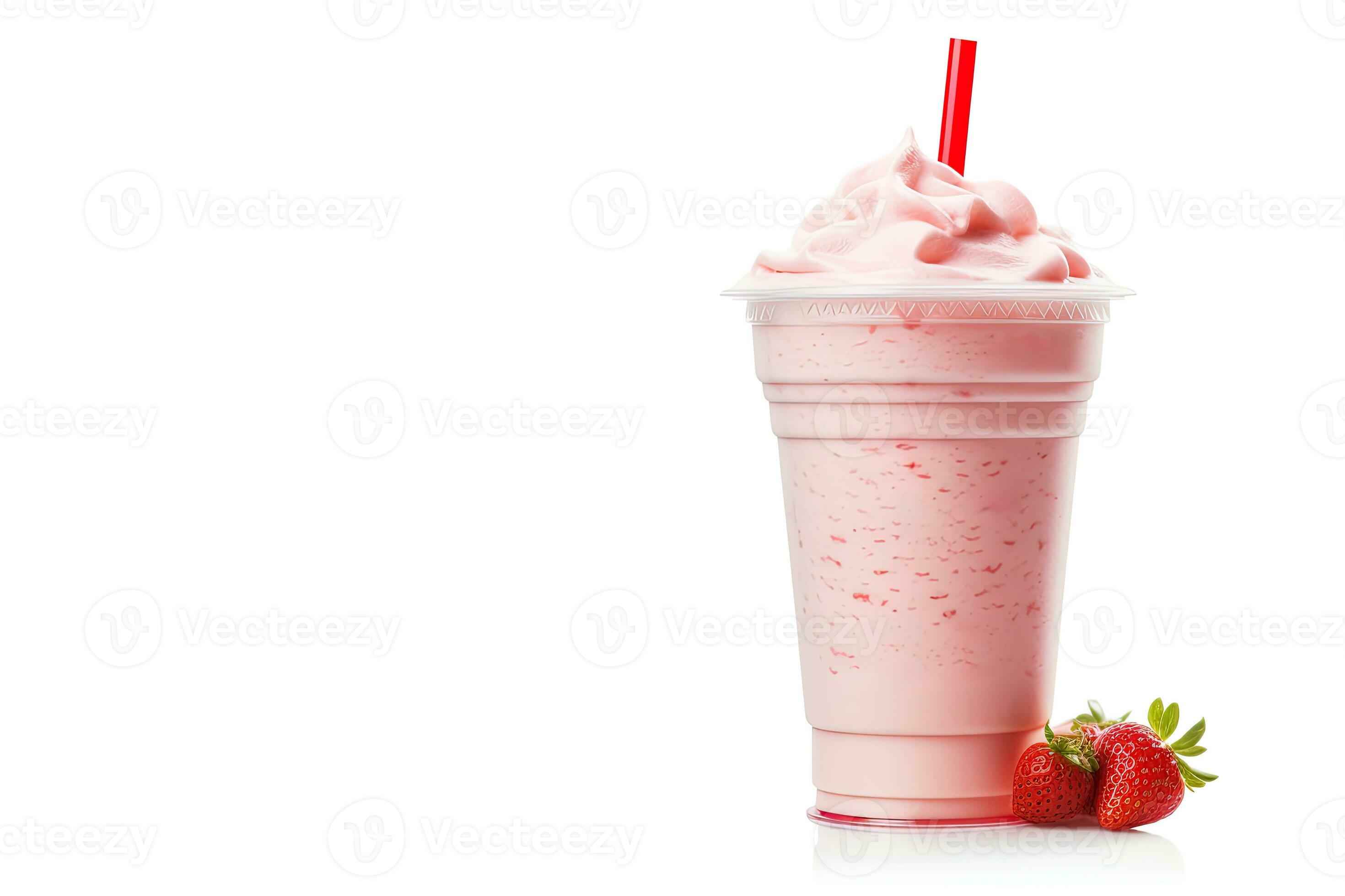Pink Strawberry Milkshake In Plastic Take Away Cup Isolated On White  Background Stock Photo, Picture and Royalty Free Image. Image 147395566.