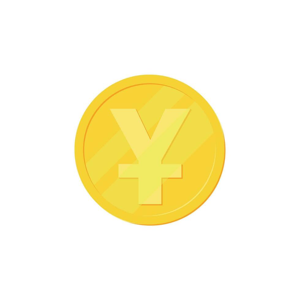 Gold yen coin. Isometric golden money icon. Chinese yuan symbol. Vector illustration isolated on white.