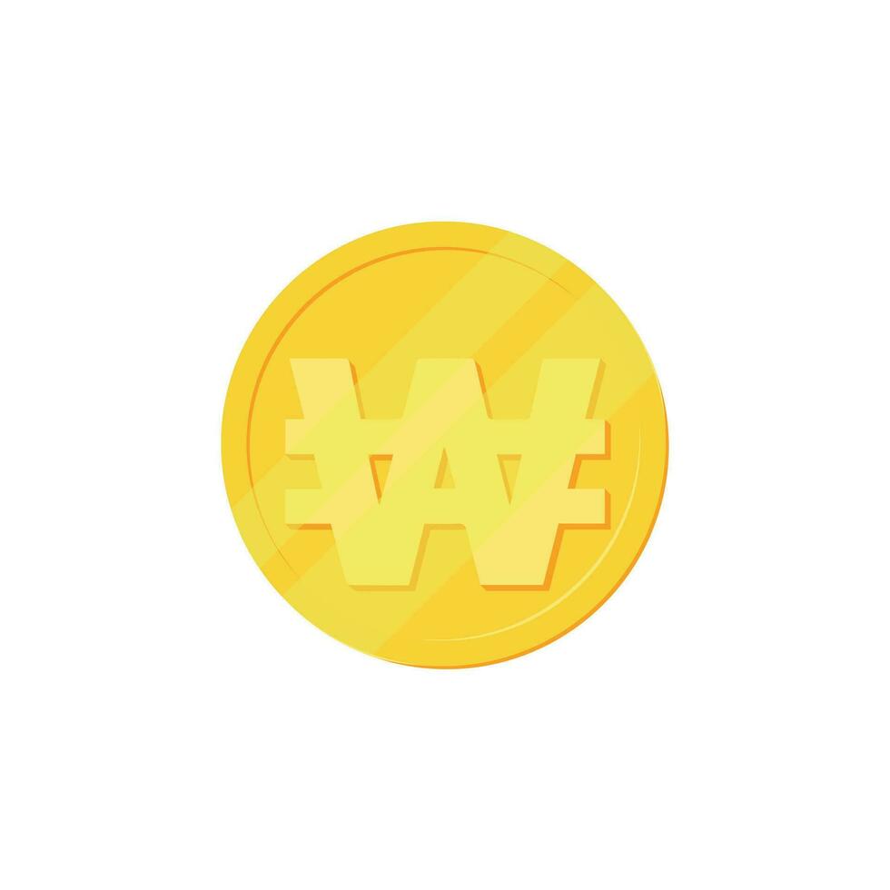 Golden South Korean Won coin isolated on white background. South Korea vector
