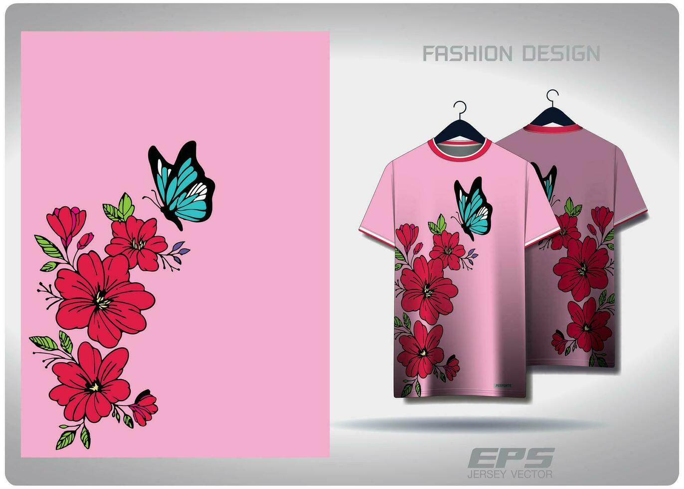 Vector T-shirt background image.hibiscus and butterfly pattern design, illustration, textile background for t-shirt, jersey street t-shirt