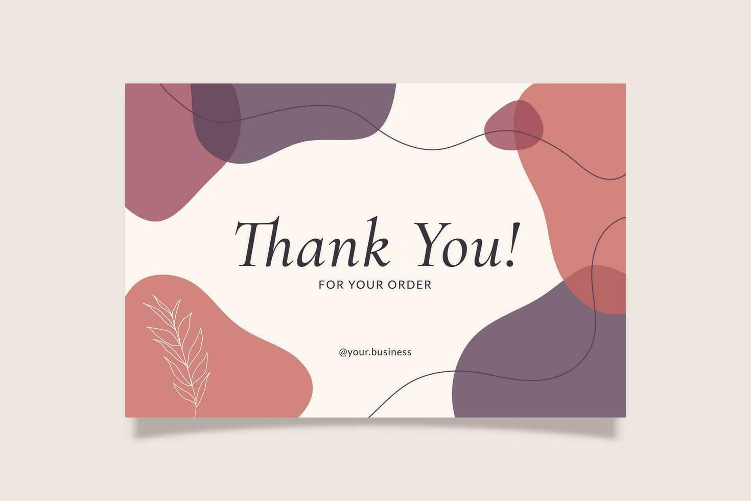 Printable Thank You Card Purple Vivid Aesthetic Design Template Decorated with Organic Blob and Botanical Element. Suitable For Small Online Business Purchase Fashion, Beauty, Cosmetic, Food Cake, Etc vector