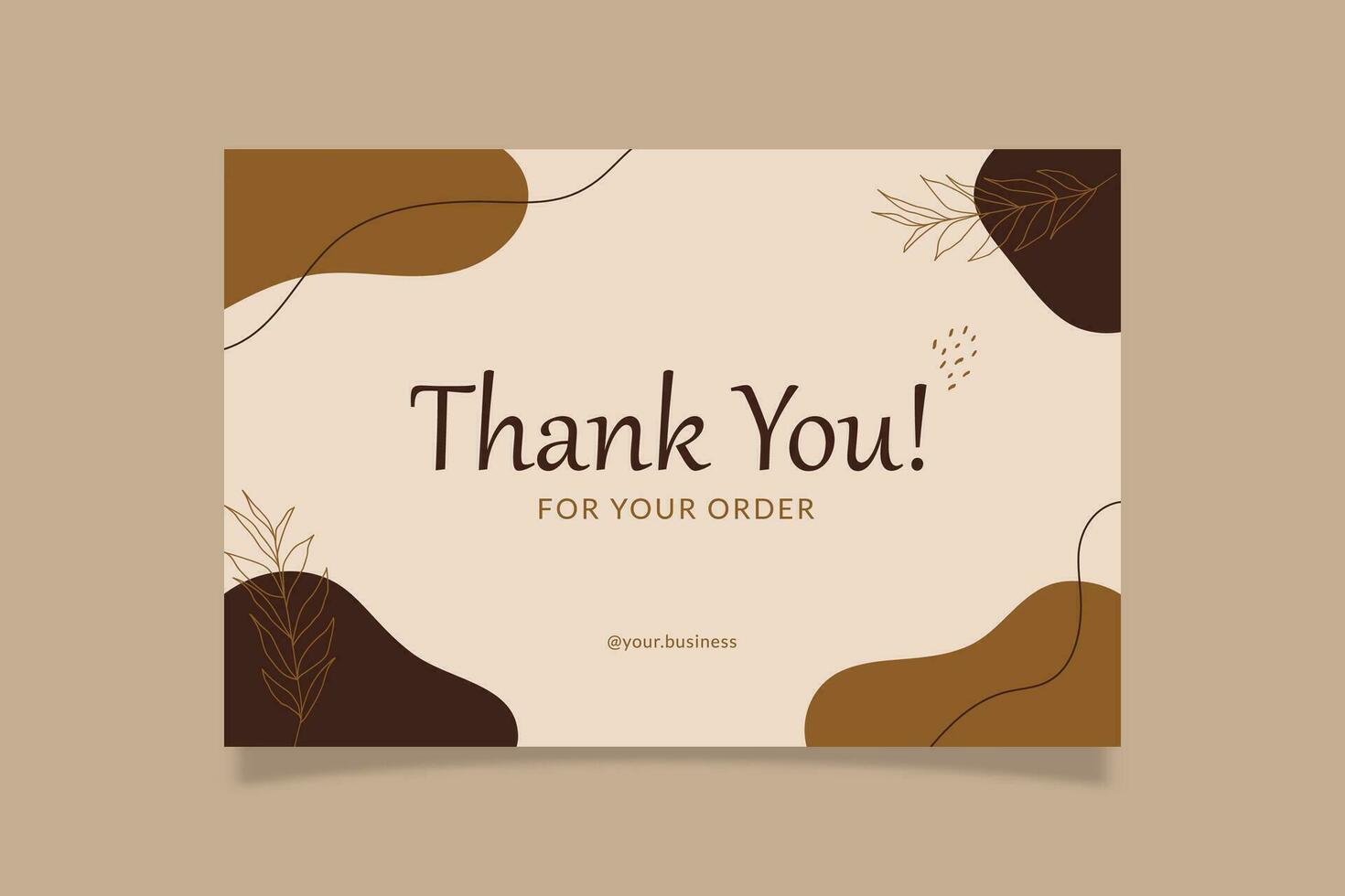 Printable Thank You Card Brown Aesthetic Design Template Decorated with Blob and Botanical Object. Suitable For Online Business Fashion, Beauty, Cosmetic, Food Cake, Etc vector