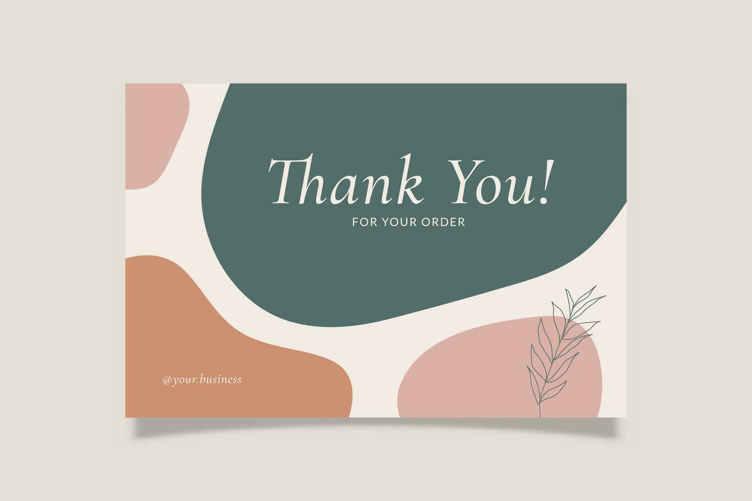 Printable Thank You Card Green Pink Aesthetic Design Template Decorated with Blob and Botanical Object. Suitable For Small Online Business Purchase Fashion, Beauty, Cosmetic, Food Cake, Etc vector