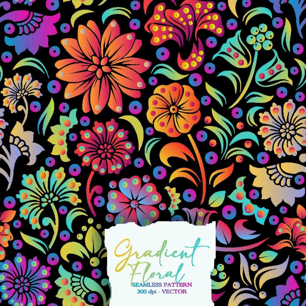 seamless pattern with colorful flowers on black background. Vector Illustration of Floral