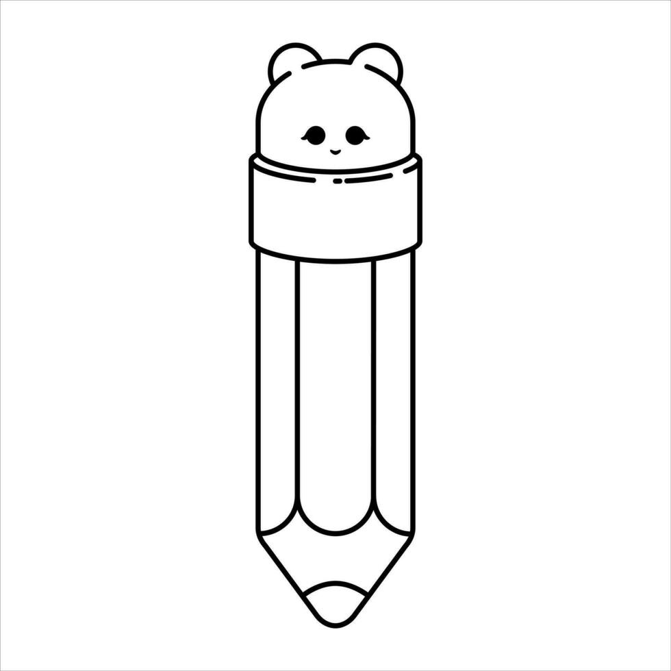 Cute Kawaii Pencil. Vector Line Art Image. Adorable vector line art illustration featuring a cute pencil in kawaii style. Playfully designed with black lines on a cutout isolated background.