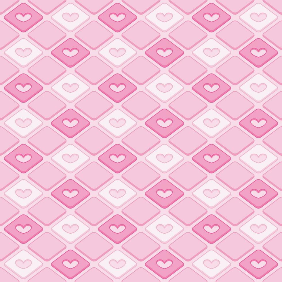 Seamless Geometric Pattern Sweet Pink Concrete Block, Heart Shape, Cute Cartoon Background. vector