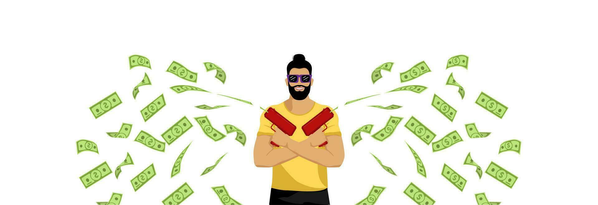 A man with a money gun. vector