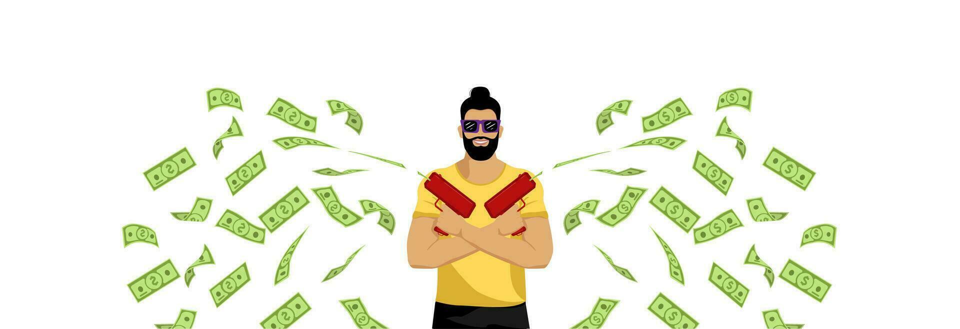 un hombre con un dinero pistola. vector