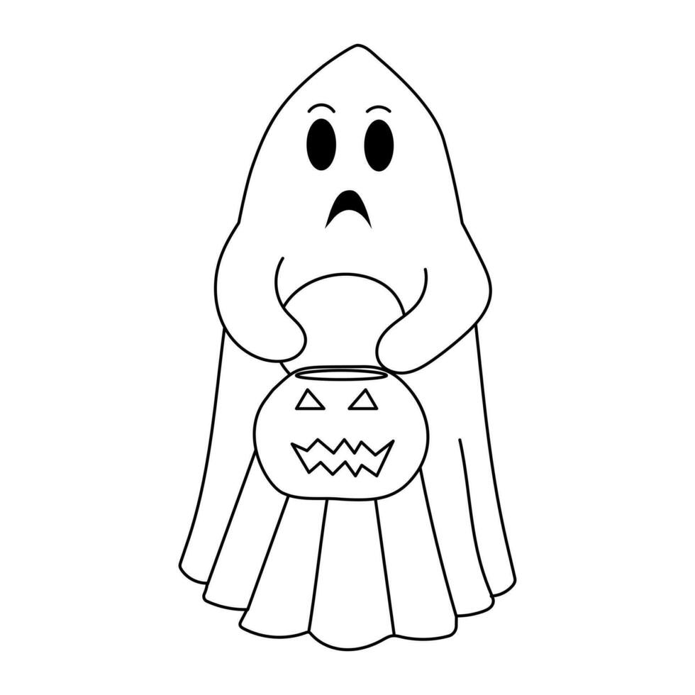 Coloring page of ghost with pumpkin lantern vector