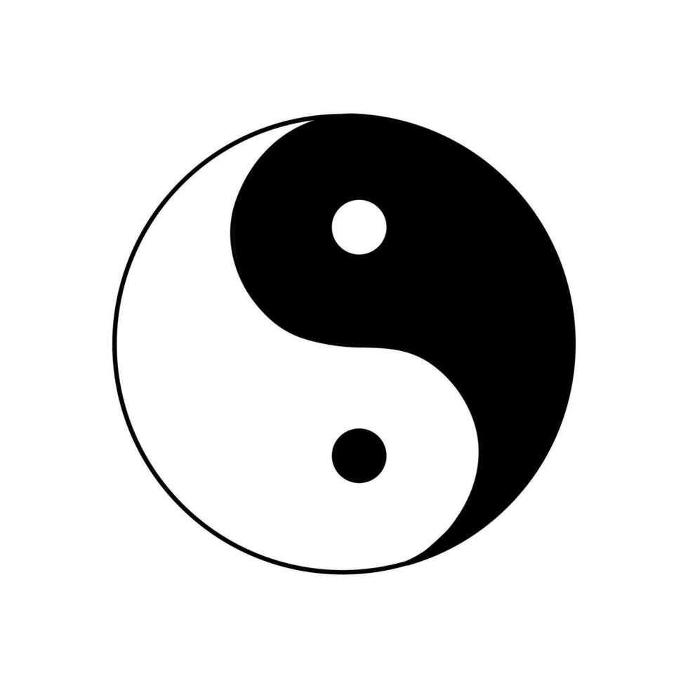 Yin and yang, ancient symbol of Chinese philosophy, meaning harmony, dual nature of all existing objects of Universe, white and black opposites vector