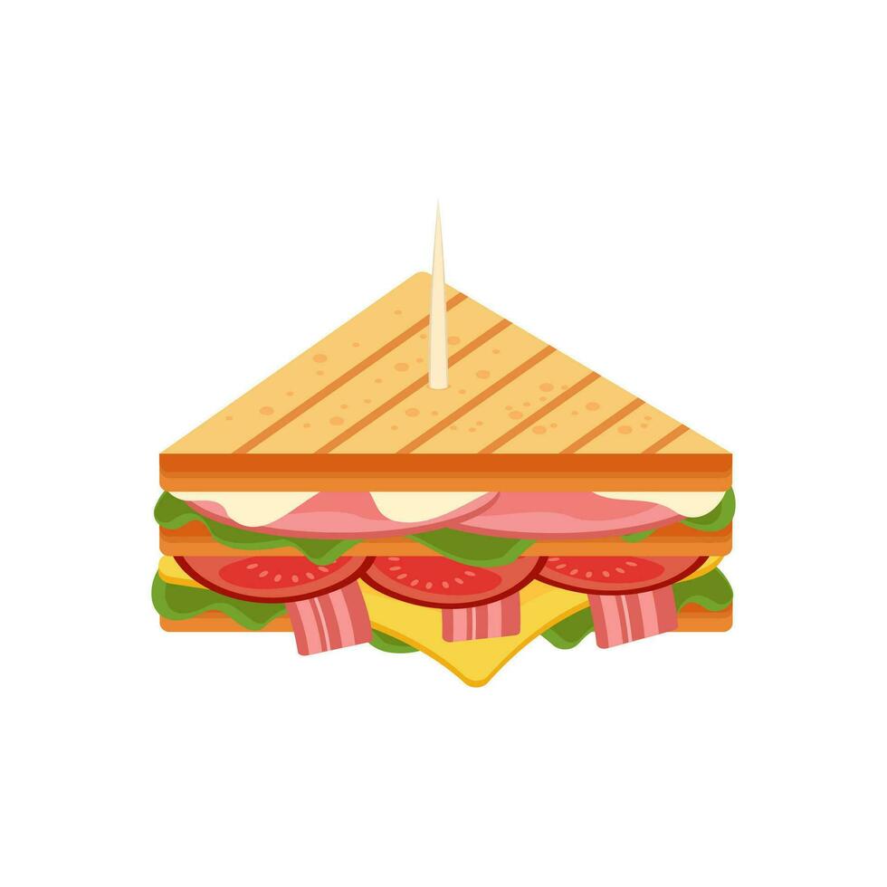 Sandwich. Snack fast food. Meatball sub, wrap and traditional ham and cheese on toast. Vector illustration isolated on white background EPS10.