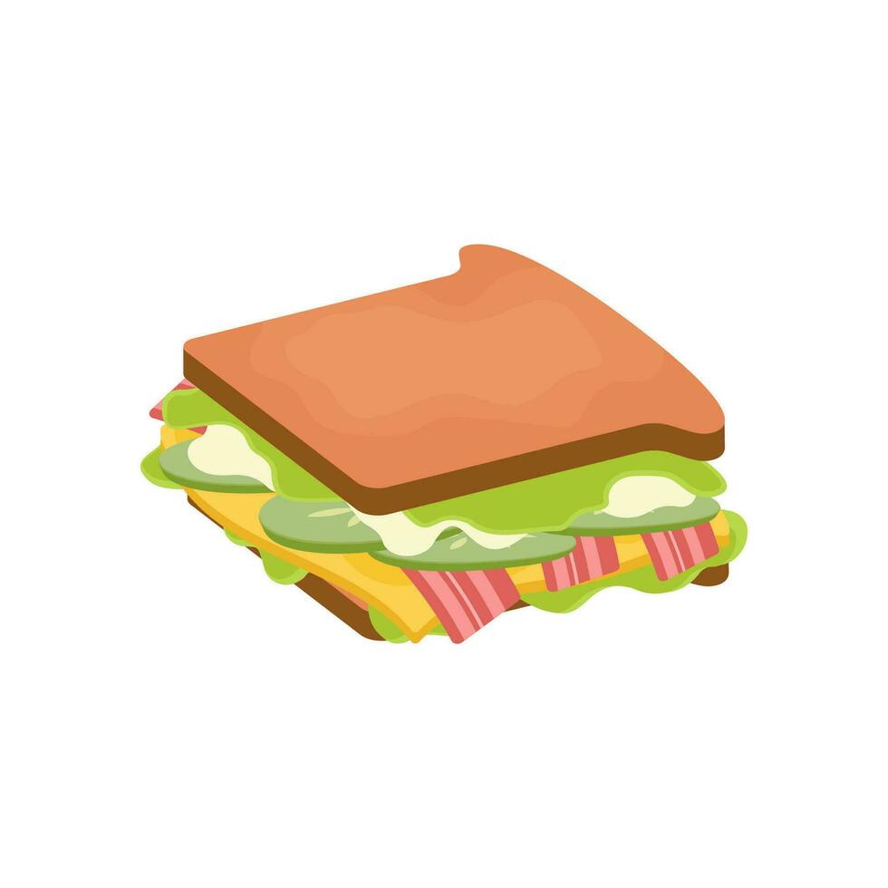 Sandwich. Snack fast food. Meatball sub, wrap and traditional ham and cheese on toast. Vector clip art illustration.