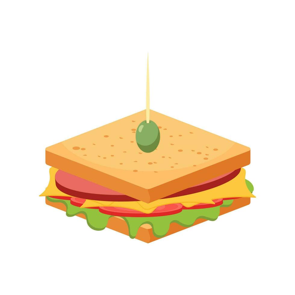 Sandwich. Snack fast food. Meatball sub, wrap and traditional ham and cheese on toast. Vector illustration isolated on white background EPS10.