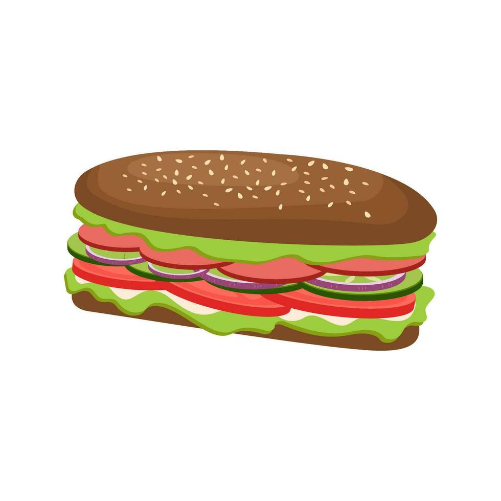 Sandwich. Snack fast food. Meatball sub, wrap and traditional ham and cheese on toast. Vector illustration isolated on white background EPS10.