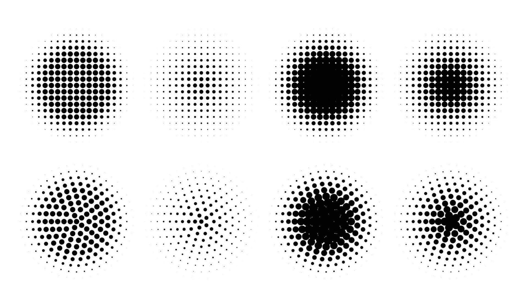 Circle halftone. Abstract dotted circles, round halftones geometric dots gradient and pop art texture. Dot spray gradation set. Illustration halftone gradient spotted, effect round vector