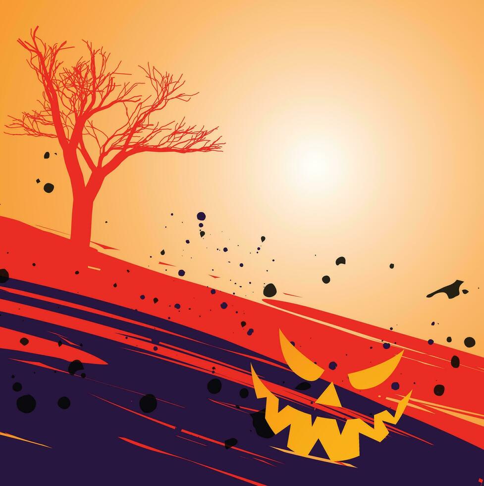 A Halloween background with jack-o-lanterns, bats, and crows. vector