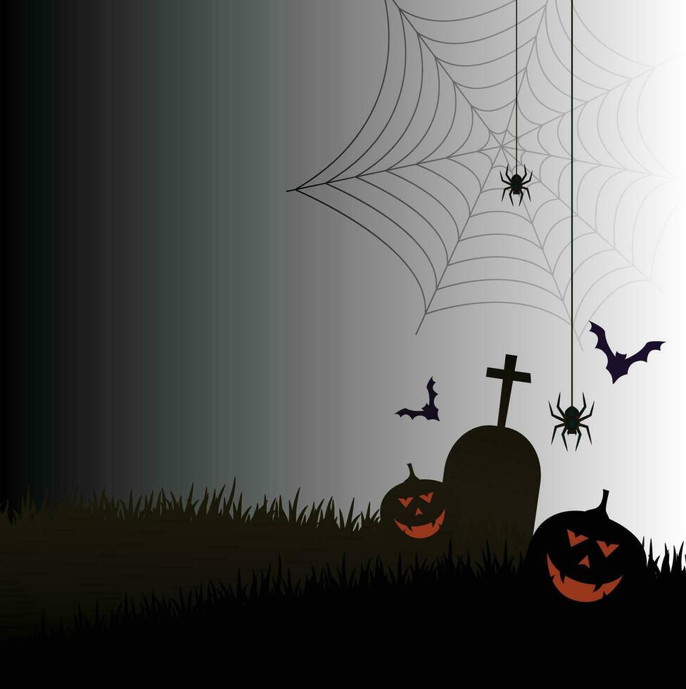 A Halloween background with jack-o-lanterns, bats, and crows. vector