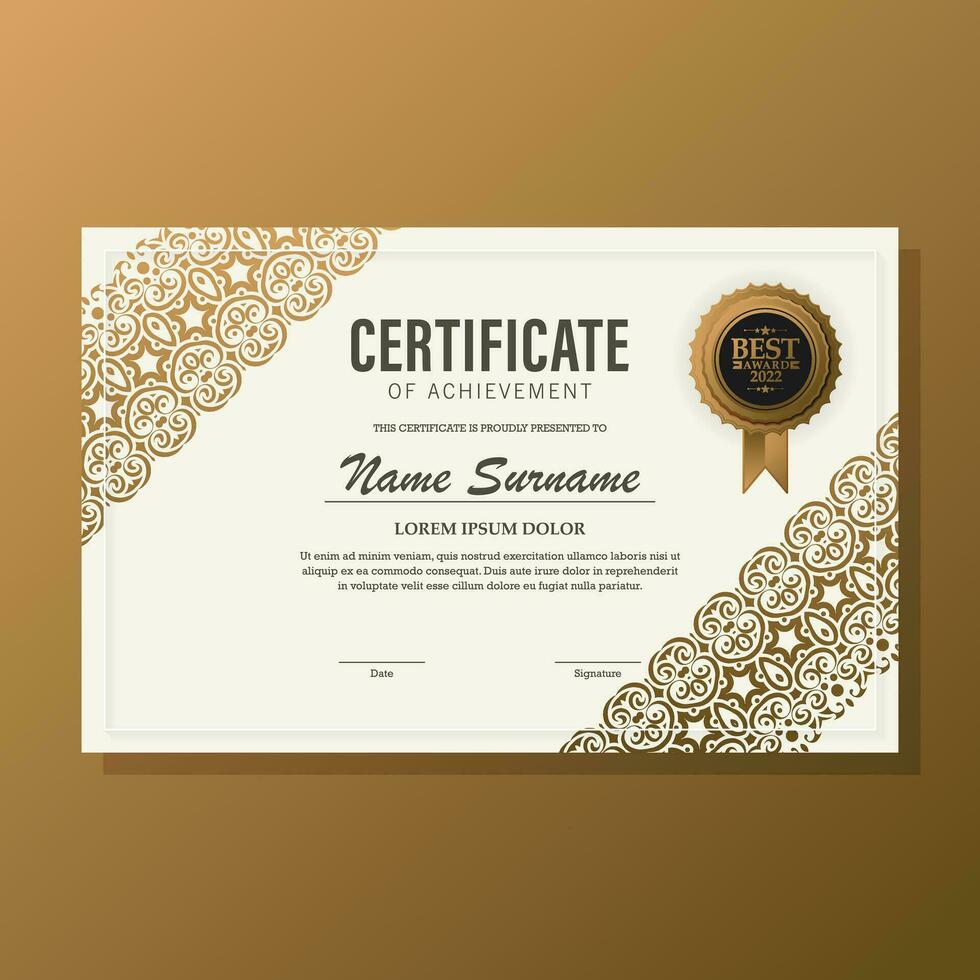 Luxury certificate of achievement best award diploma vector