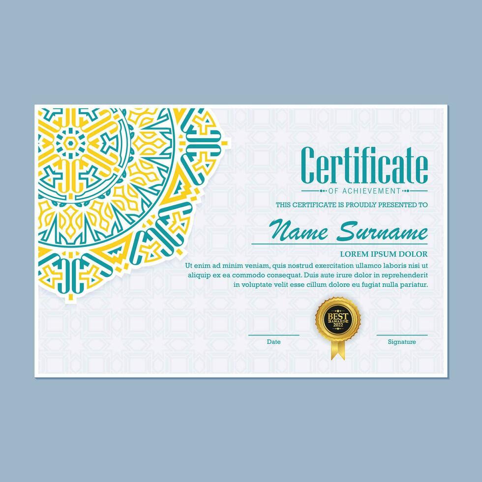 Colorful mandala award certificate template vector